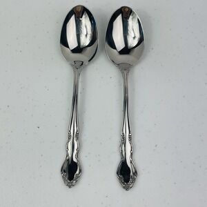 Oneida‎ Dover Cube Set of 2 Oval Soup Spoons Heirloom Stainless Flatware